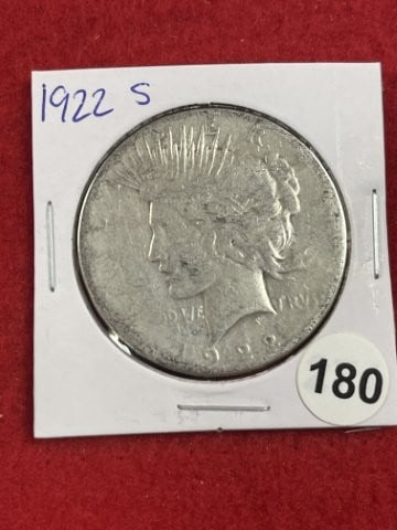 1922 S Peace Silver Dollar Coin: KEY WORDS: INDIAN ARTIFACT ARTIFACTS ARROWHEAD ARROWHEADS NATIVE AMERICAN MISSISSIPPIAN QUAPAW CADDO POTTERY COINS MORGAN DOLLAR PEACE DOLLAR SILVER COINS. All coins have been Sigma tested for