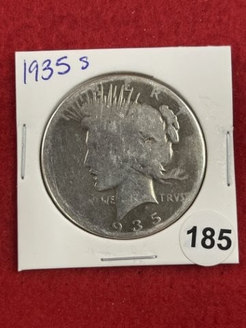 1935 S Peace Silver Dollar Coin: KEY WORDS: INDIAN ARTIFACT ARTIFACTS ARROWHEAD ARROWHEADS NATIVE AMERICAN MISSISSIPPIAN QUAPAW CADDO POTTERY COINS MORGAN DOLLAR PEACE DOLLAR SILVER COINS. All coins have been Sigma tested for
