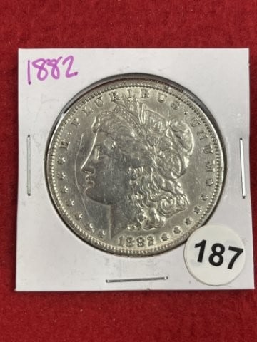 1882 Morgan Silver Dollar Coin: KEY WORDS: INDIAN ARTIFACT ARTIFACTS ARROWHEAD ARROWHEADS NATIVE AMERICAN MISSISSIPPIAN QUAPAW CADDO POTTERY COINS MORGAN DOLLAR PEACE DOLLAR SILVER COINS. All coins have been Sigma tested for authent