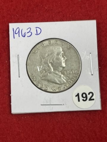 1963 D Franklin Half Dollar Silver Coin: KEY WORDS: INDIAN ARTIFACT ARTIFACTS ARROWHEAD ARROWHEADS NATIVE AMERICAN MISSISSIPPIAN QUAPAW CADDO POTTERY COINS MORGAN DOLLAR PEACE DOLLAR SILVER COINS. All coins have been Sigma tested for authent