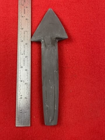 Slate Spear Point Indian Artifact Arrowhead: KEY WORDS: INDIAN ARTIFACT ARTIFACTS ARROWHEAD ARROWHEADS NATIVE AMERICAN MISSISSIPPIAN QUAPAW CADDO POTTERY COINS MORGAN DOLLAR PEACE DOLLAR SILVER COINS. All coins have been Sigma tested for