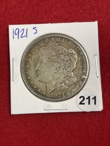 1921 S Morgan Silver Dollar Coin: KEY WORDS: INDIAN ARTIFACT ARTIFACTS ARROWHEAD ARROWHEADS NATIVE AMERICAN MISSISSIPPIAN QUAPAW CADDO POTTERY COINS MORGAN DOLLAR PEACE DOLLAR SILVER COINS. All coins have been Sigma tested for