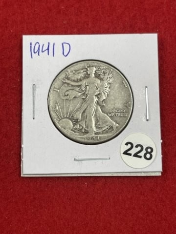 1941 D Walking Liberty Half Dollar Silver Coin: KEY WORDS: INDIAN ARTIFACT ARTIFACTS ARROWHEAD ARROWHEADS NATIVE AMERICAN MISSISSIPPIAN QUAPAW CADDO POTTERY COINS MORGAN DOLLAR PEACE DOLLAR SILVER COINS. All coins have been Sigma tested for