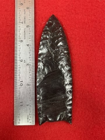 5 & 1/2" Obsidian Clovis Indian Artifact Arrowhead: KEY WORDS: INDIAN ARTIFACT ARTIFACTS ARROWHEAD ARROWHEADS NATIVE AMERICAN MISSISSIPPIAN QUAPAW CADDO POTTERY COINS MORGAN DOLLAR PEACE DOLLAR SILVER COINS. All coins have been Sigma tested for authent