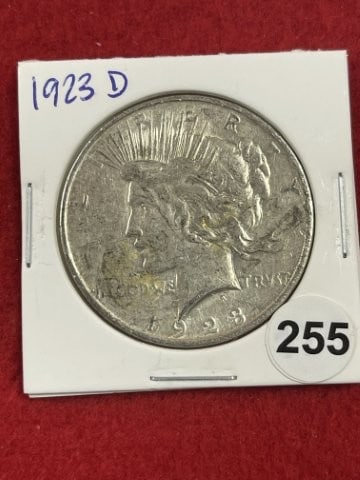 1923 D Peace Silver Dollar Coin: KEY WORDS: INDIAN ARTIFACT ARTIFACTS ARROWHEAD ARROWHEADS NATIVE AMERICAN MISSISSIPPIAN QUAPAW CADDO POTTERY COINS MORGAN DOLLAR PEACE DOLLAR SILVER COINS. All coins have been Sigma tested for authent