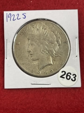 1922 S Peace Silver Dollar Coin: KEY WORDS: INDIAN ARTIFACT ARTIFACTS ARROWHEAD ARROWHEADS NATIVE AMERICAN MISSISSIPPIAN QUAPAW CADDO POTTERY COINS MORGAN DOLLAR PEACE DOLLAR SILVER COINS. All coins have been Sigma tested for