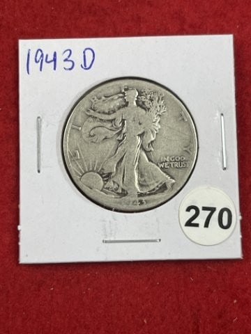 1943 D Walking Liberty Half Dollar Silver Coin: KEY WORDS: INDIAN ARTIFACT ARTIFACTS ARROWHEAD ARROWHEADS NATIVE AMERICAN MISSISSIPPIAN QUAPAW CADDO POTTERY COINS MORGAN DOLLAR PEACE DOLLAR SILVER COINS. All coins have been Sigma tested for