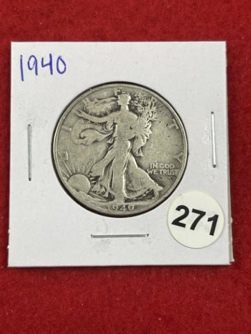 1940 Walking Liberty Half Dollar Silver Coin: KEY WORDS: INDIAN ARTIFACT ARTIFACTS ARROWHEAD ARROWHEADS NATIVE AMERICAN MISSISSIPPIAN QUAPAW CADDO POTTERY COINS MORGAN DOLLAR PEACE DOLLAR SILVER COINS. All coins have been Sigma tested for