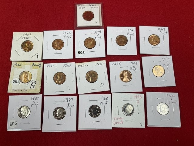 Group of Pennies & Dimes: KEY WORDS: INDIAN ARTIFACT ARTIFACTS ARROWHEAD ARROWHEADS NATIVE AMERICAN MISSISSIPPIAN QUAPAW CADDO POTTERY COINS MORGAN DOLLAR PEACE DOLLAR SILVER COINS. All coins have been Sigma tested for