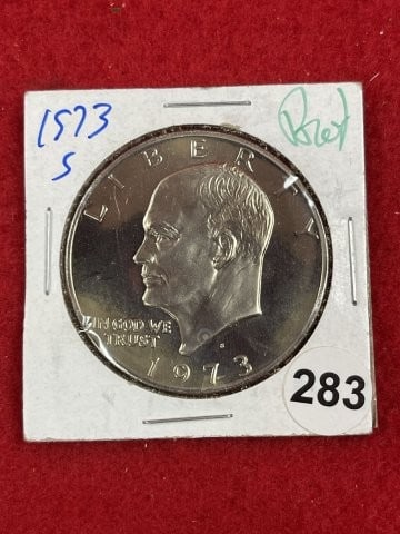 1973 Eisenhower Silver Dollar Coin: KEY WORDS: INDIAN ARTIFACT ARTIFACTS ARROWHEAD ARROWHEADS NATIVE AMERICAN MISSISSIPPIAN QUAPAW CADDO POTTERY COINS MORGAN DOLLAR PEACE DOLLAR SILVER COINS. All coins have been Sigma tested for