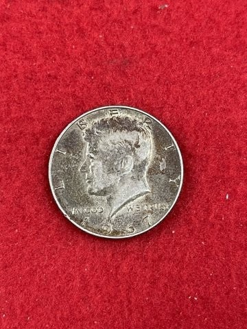 1967 Kennedy Half Dollar Silver Coin: KEY WORDS: INDIAN ARTIFACT ARTIFACTS ARROWHEAD ARROWHEADS NATIVE AMERICAN MISSISSIPPIAN QUAPAW CADDO POTTERY COINS MORGAN DOLLAR PEACE DOLLAR SILVER COINS. All coins have been Sigma tested for