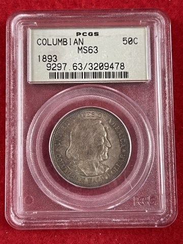 1893 MS63 Columbian Half Dollar Coin: KEY WORDS: INDIAN ARTIFACT ARTIFACTS ARROWHEAD ARROWHEADS NATIVE AMERICAN MISSISSIPPIAN QUAPAW CADDO POTTERY COINS MORGAN DOLLAR PEACE DOLLAR SILVER COINS. All coins have been Sigma tested for authent