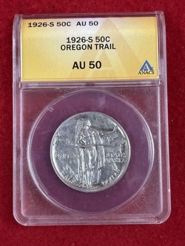 1926 S Oregon Trail Half Dollar Coin: KEY WORDS: INDIAN ARTIFACT ARTIFACTS ARROWHEAD ARROWHEADS NATIVE AMERICAN MISSISSIPPIAN QUAPAW CADDO POTTERY COINS MORGAN DOLLAR PEACE DOLLAR SILVER COINS. All coins have been Sigma tested for authent