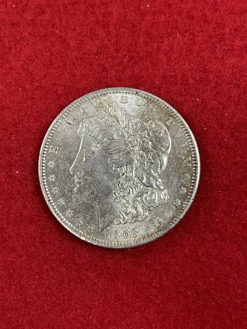 1903 Morgan Silver Dollar Coin: KEY WORDS: INDIAN ARTIFACT ARTIFACTS ARROWHEAD ARROWHEADS NATIVE AMERICAN MISSISSIPPIAN QUAPAW CADDO POTTERY COINS MORGAN DOLLAR PEACE DOLLAR SILVER COINS. All coins have been Sigma tested for authent