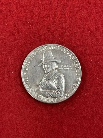 1920 Pilgrim Tercentenary Half Dollar Coin: KEY WORDS: INDIAN ARTIFACT ARTIFACTS ARROWHEAD ARROWHEADS NATIVE AMERICAN MISSISSIPPIAN QUAPAW CADDO POTTERY COINS MORGAN DOLLAR PEACE DOLLAR SILVER COINS. All coins have been Sigma tested for authent