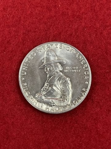 1920 Pilgrim Tercentenary Half Dollar Coin: KEY WORDS: INDIAN ARTIFACT ARTIFACTS ARROWHEAD ARROWHEADS NATIVE AMERICAN MISSISSIPPIAN QUAPAW CADDO POTTERY COINS MORGAN DOLLAR PEACE DOLLAR SILVER COINS. All coins have been Sigma tested for