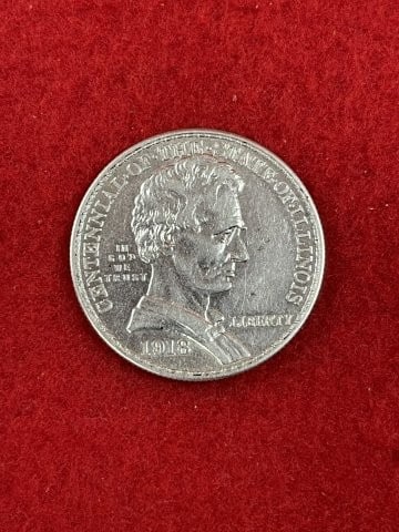 1918 Illinois Centennial Half Dollar: KEY WORDS: INDIAN ARTIFACT ARTIFACTS ARROWHEAD ARROWHEADS NATIVE AMERICAN MISSISSIPPIAN QUAPAW CADDO POTTERY COINS MORGAN DOLLAR PEACE DOLLAR SILVER COINS. All coins have been Sigma tested for