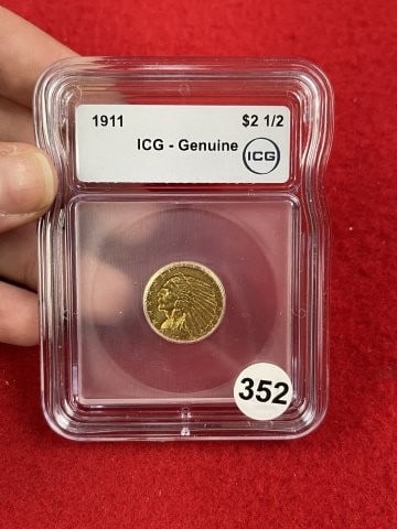 1911 ICG - Genuine $2 Gold Coin: KEY WORDS: INDIAN ARTIFACT ARTIFACTS ARROWHEAD ARROWHEADS NATIVE AMERICAN MISSISSIPPIAN QUAPAW CADDO POTTERY COINS MORGAN DOLLAR PEACE DOLLAR SILVER COINS. All coins have been Sigma tested for