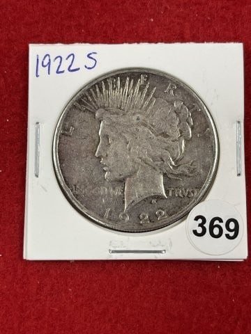 1922 S Peace Silver Dollar Coin: KEY WORDS: INDIAN ARTIFACT ARTIFACTS ARROWHEAD ARROWHEADS NATIVE AMERICAN MISSISSIPPIAN QUAPAW CADDO POTTERY COINS MORGAN DOLLAR PEACE DOLLAR SILVER COINS. All coins have been Sigma tested for