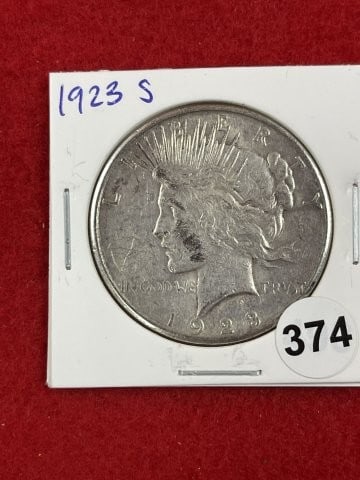 1923 S Peace Silver Dollar Coin: KEY WORDS: INDIAN ARTIFACT ARTIFACTS ARROWHEAD ARROWHEADS NATIVE AMERICAN MISSISSIPPIAN QUAPAW CADDO POTTERY COINS MORGAN DOLLAR PEACE DOLLAR SILVER COINS. All coins have been Sigma tested for
