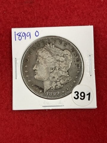 1899 O Morgan Silver Dollar Coin: KEY WORDS: INDIAN ARTIFACT ARTIFACTS ARROWHEAD ARROWHEADS NATIVE AMERICAN MISSISSIPPIAN QUAPAW CADDO POTTERY COINS MORGAN DOLLAR PEACE DOLLAR SILVER COINS. All coins have been Sigma tested for authent
