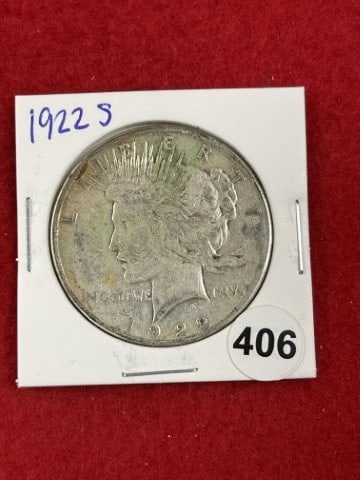 1922 S Peace Silver Dollar Coin: KEY WORDS: INDIAN ARTIFACT ARTIFACTS ARROWHEAD ARROWHEADS NATIVE AMERICAN MISSISSIPPIAN QUAPAW CADDO POTTERY COINS MORGAN DOLLAR PEACE DOLLAR SILVER COINS. All coins have been Sigma tested for