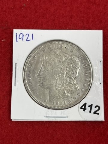 1921 Morgan Silver Dollar Coin: KEY WORDS: INDIAN ARTIFACT ARTIFACTS ARROWHEAD ARROWHEADS NATIVE AMERICAN MISSISSIPPIAN QUAPAW CADDO POTTERY COINS MORGAN DOLLAR PEACE DOLLAR SILVER COINS. All coins have been Sigma tested for