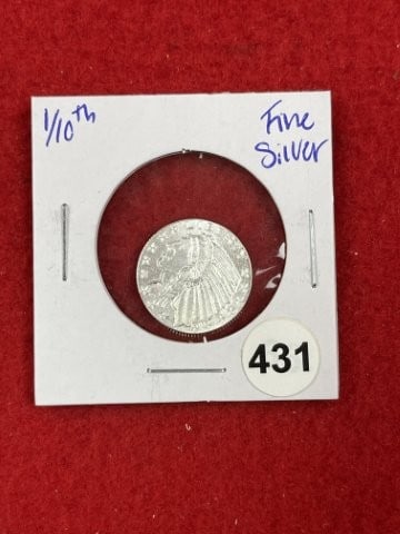1/10th Fine Silver Coin: KEY WORDS: INDIAN ARTIFACT ARTIFACTS ARROWHEAD ARROWHEADS NATIVE AMERICAN MISSISSIPPIAN QUAPAW CADDO POTTERY COINS MORGAN DOLLAR PEACE DOLLAR SILVER COINS. All coins have been Sigma tested for