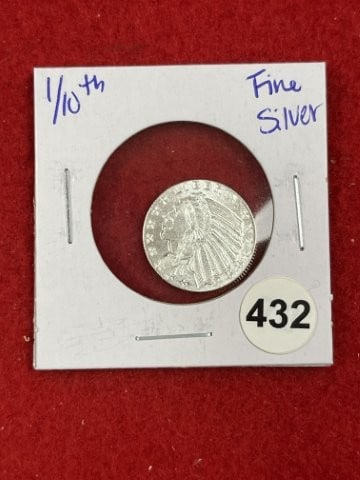 1/10th Fine Silver Coin: KEY WORDS: INDIAN ARTIFACT ARTIFACTS ARROWHEAD ARROWHEADS NATIVE AMERICAN MISSISSIPPIAN QUAPAW CADDO POTTERY COINS MORGAN DOLLAR PEACE DOLLAR SILVER COINS. All coins have been Sigma tested for