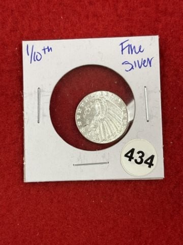 1/10th Fine Silver Coin: KEY WORDS: INDIAN ARTIFACT ARTIFACTS ARROWHEAD ARROWHEADS NATIVE AMERICAN MISSISSIPPIAN QUAPAW CADDO POTTERY COINS MORGAN DOLLAR PEACE DOLLAR SILVER COINS. All coins have been Sigma tested for