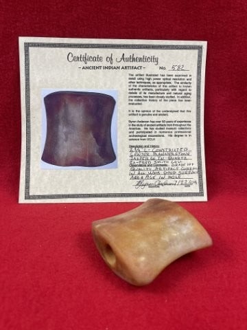 2 & 3/4" Quartz Bannerstone with Byron Anderson COA from Jasper County, Indiana ex - Fred Smith: 2 & 3/4" Quartz Bannerstone with Byron Anderson COA from Jasper County, Indiana ex - Fred Smith Collection Indian Artifact Arrowhead