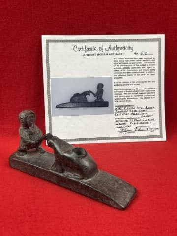 6 & 7/8" Eskimo Pipe with Byron Anderson COA from Alaska ex - Elmer Allen Collection Indian Artifact: 6 & 7/8" Eskimo Pipe with Byron Anderson COA from Alaska ex - Elmer Allen Collection Indian Artifact Arrowhead