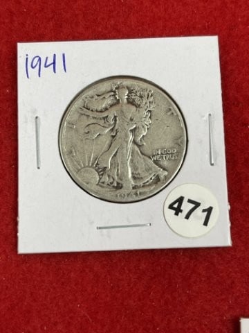 1941 Walking Liberty Half Dollar Silver Coin: KEY WORDS: INDIAN ARTIFACT ARTIFACTS ARROWHEAD ARROWHEADS NATIVE AMERICAN MISSISSIPPIAN QUAPAW CADDO POTTERY COINS MORGAN DOLLAR PEACE DOLLAR SILVER COINS. All coins have been Sigma tested for authent