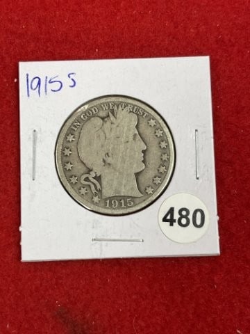 1915 S Barber Half Dollar Silver Coin (1 of 2)