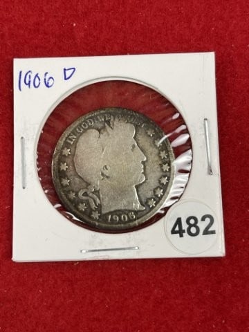 1906 D Barber Half Dollar Silver Coin (1 of 2)
