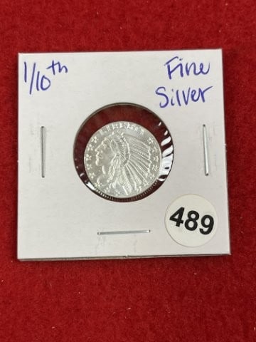 1/10th Fine Silver Coin: KEY WORDS: INDIAN ARTIFACT ARTIFACTS ARROWHEAD ARROWHEADS NATIVE AMERICAN MISSISSIPPIAN QUAPAW CADDO POTTERY COINS MORGAN DOLLAR PEACE DOLLAR SILVER COINS. All coins have been Sigma tested for authent
