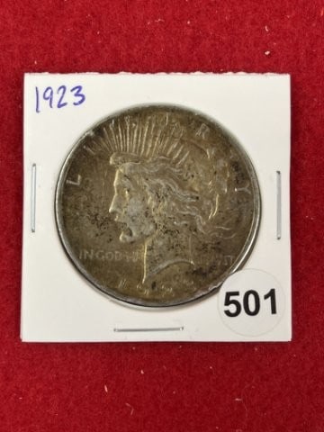 1923 Peace Silver Dollar Coin: KEY WORDS: INDIAN ARTIFACT ARTIFACTS ARROWHEAD ARROWHEADS NATIVE AMERICAN MISSISSIPPIAN QUAPAW CADDO POTTERY COINS MORGAN DOLLAR PEACE DOLLAR SILVER COINS. All coins have been Sigma tested for authent