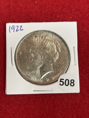 1922 Peace Silver Dollar Coin: KEY WORDS: INDIAN ARTIFACT ARTIFACTS ARROWHEAD ARROWHEADS NATIVE AMERICAN MISSISSIPPIAN QUAPAW CADDO POTTERY COINS MORGAN DOLLAR PEACE DOLLAR SILVER COINS. All coins have been Sigma tested for authent