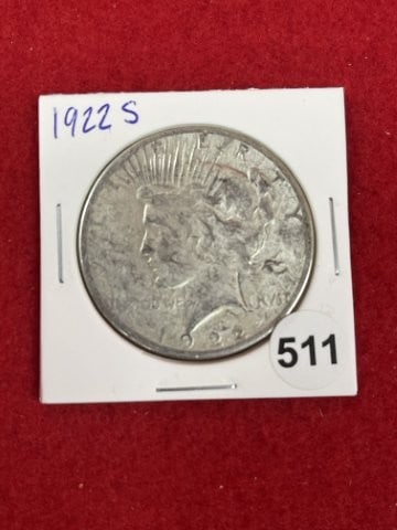 1922 S Peace Silver Dollar Coin: KEY WORDS: INDIAN ARTIFACT ARTIFACTS ARROWHEAD ARROWHEADS NATIVE AMERICAN MISSISSIPPIAN QUAPAW CADDO POTTERY COINS MORGAN DOLLAR PEACE DOLLAR SILVER COINS. All coins have been Sigma tested for authent