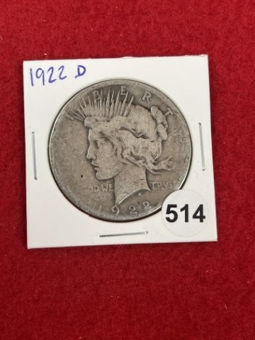 1922 D Peace Silver Dollar Coin: KEY WORDS: INDIAN ARTIFACT ARTIFACTS ARROWHEAD ARROWHEADS NATIVE AMERICAN MISSISSIPPIAN QUAPAW CADDO POTTERY COINS MORGAN DOLLAR PEACE DOLLAR SILVER COINS. All coins have been Sigma tested for authent