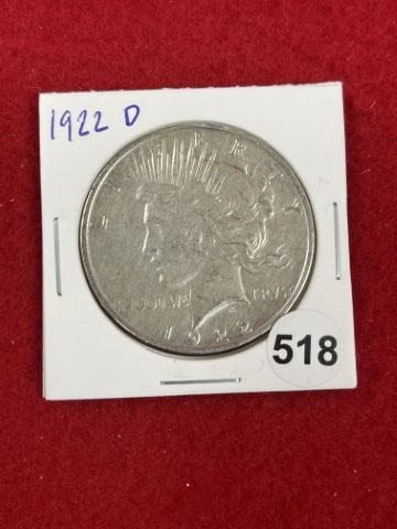 1922 D Peace Silver Dollar Coin: KEY WORDS: INDIAN ARTIFACT ARTIFACTS ARROWHEAD ARROWHEADS NATIVE AMERICAN MISSISSIPPIAN QUAPAW CADDO POTTERY COINS MORGAN DOLLAR PEACE DOLLAR SILVER COINS. All coins have been Sigma tested for authent