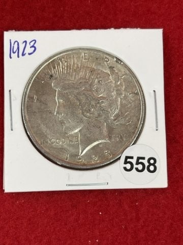 1923 Peace Silver Dollar Coin: KEY WORDS: INDIAN ARTIFACT ARTIFACTS ARROWHEAD ARROWHEADS NATIVE AMERICAN MISSISSIPPIAN QUAPAW CADDO POTTERY COINS MORGAN DOLLAR PEACE DOLLAR SILVER COINS. All coins have been Sigma tested for