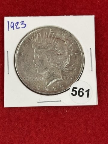 1923 Peace Silver Dollar Coin: KEY WORDS: INDIAN ARTIFACT ARTIFACTS ARROWHEAD ARROWHEADS NATIVE AMERICAN MISSISSIPPIAN QUAPAW CADDO POTTERY COINS MORGAN DOLLAR PEACE DOLLAR SILVER COINS. All coins have been Sigma tested for