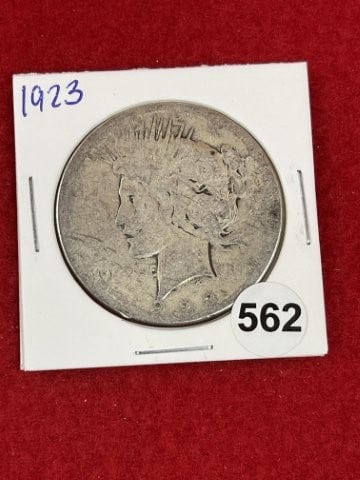 1923 Peace Silver Dollar Coin: KEY WORDS: INDIAN ARTIFACT ARTIFACTS ARROWHEAD ARROWHEADS NATIVE AMERICAN MISSISSIPPIAN QUAPAW CADDO POTTERY COINS MORGAN DOLLAR PEACE DOLLAR SILVER COINS. All coins have been Sigma tested for