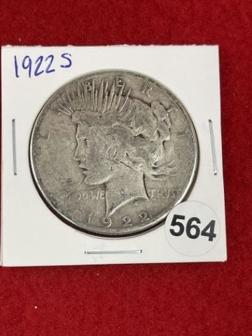 1922 S Peace Silver Dollar Coin: KEY WORDS: INDIAN ARTIFACT ARTIFACTS ARROWHEAD ARROWHEADS NATIVE AMERICAN MISSISSIPPIAN QUAPAW CADDO POTTERY COINS MORGAN DOLLAR PEACE DOLLAR SILVER COINS. All coins have been Sigma tested for