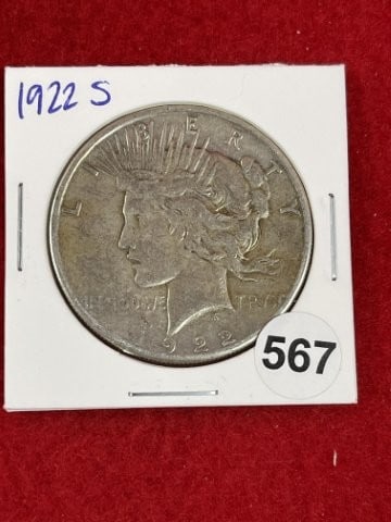1922 S Peace Silver Dollar Coin: KEY WORDS: INDIAN ARTIFACT ARTIFACTS ARROWHEAD ARROWHEADS NATIVE AMERICAN MISSISSIPPIAN QUAPAW CADDO POTTERY COINS MORGAN DOLLAR PEACE DOLLAR SILVER COINS. All coins have been Sigma tested for