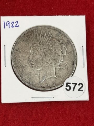 1922 Peace Silver Dollar Coin: KEY WORDS: INDIAN ARTIFACT ARTIFACTS ARROWHEAD ARROWHEADS NATIVE AMERICAN MISSISSIPPIAN QUAPAW CADDO POTTERY COINS MORGAN DOLLAR PEACE DOLLAR SILVER COINS. All coins have been Sigma tested for