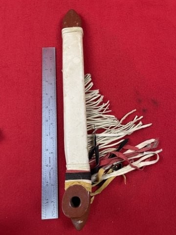 Trade Pipe with Leather Indian Artifact Arrowhead: KEY WORDS: INDIAN ARTIFACT ARTIFACTS ARROWHEAD ARROWHEADS NATIVE AMERICAN MISSISSIPPIAN QUAPAW CADDO POTTERY COINS MORGAN DOLLAR PEACE DOLLAR SILVER COINS. All coins have been Sigma tested for authent