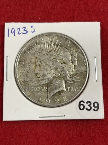 1923 S Peace Silver Dollar Coin: KEY WORDS: INDIAN ARTIFACT ARTIFACTS ARROWHEAD ARROWHEADS NATIVE AMERICAN MISSISSIPPIAN QUAPAW CADDO POTTERY COINS MORGAN DOLLAR PEACE DOLLAR SILVER COINS. All coins have been Sigma tested for authent