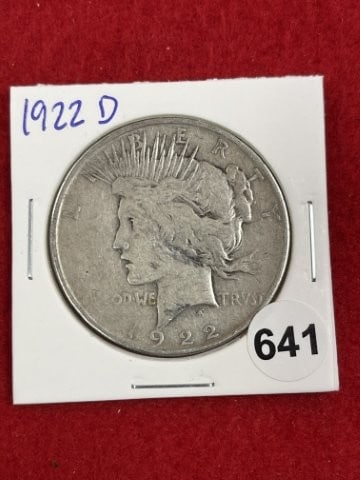 1922 D Peace Silver Dollar Coin: KEY WORDS: INDIAN ARTIFACT ARTIFACTS ARROWHEAD ARROWHEADS NATIVE AMERICAN MISSISSIPPIAN QUAPAW CADDO POTTERY COINS MORGAN DOLLAR PEACE DOLLAR SILVER COINS. All coins have been Sigma tested for authent